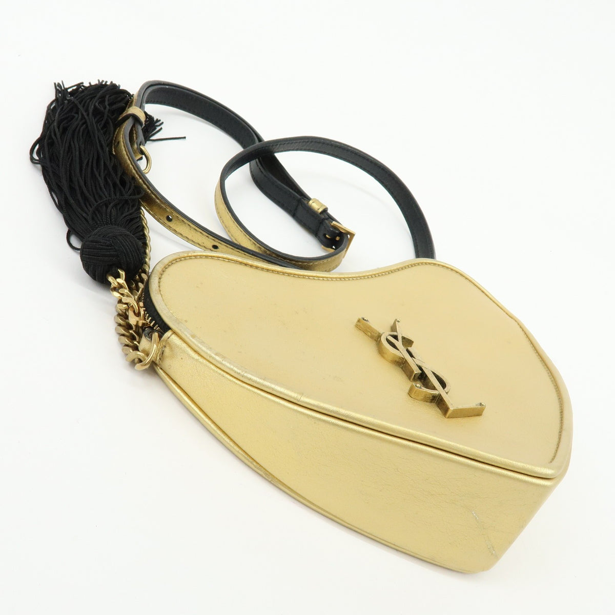 Saint Laurent Love Heart Tassel Chain Leather, Gold, Leather, Handbag