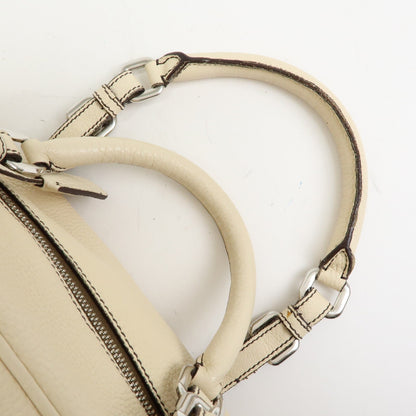 Prada Embossed Logo Bauletto Vitello Daino, Beige, Leather, Handbag