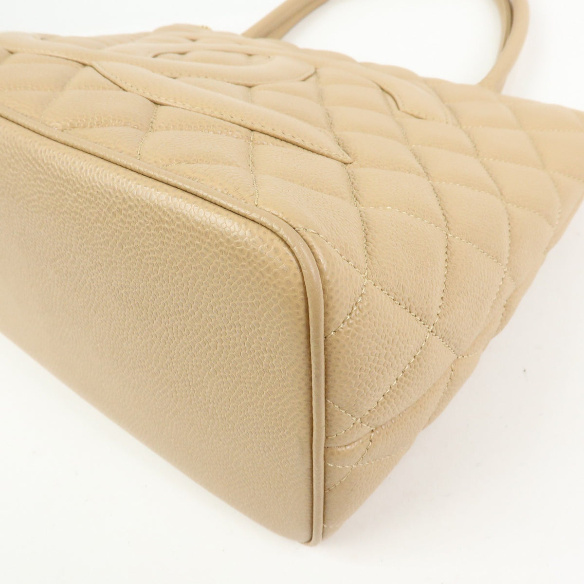 Chanel Medallion Quilted Lambskin, Beige, Calfskin, Tote Bag