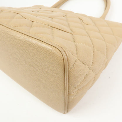 Chanel Medallion Quilted Lambskin, Beige, Calfskin, Tote Bag