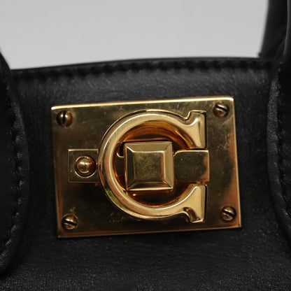 Salvatore Ferragamo Studio Satchel Gancini Jacquard and Leather, Black, Canvas, Handbag