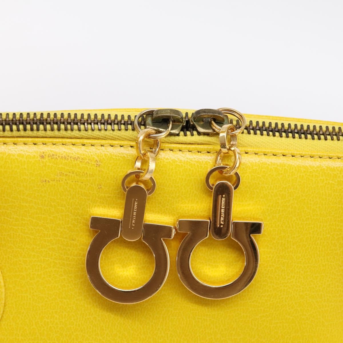 Salvatore Ferragamo Gancini Leather, Yellow, Leather, Handbag