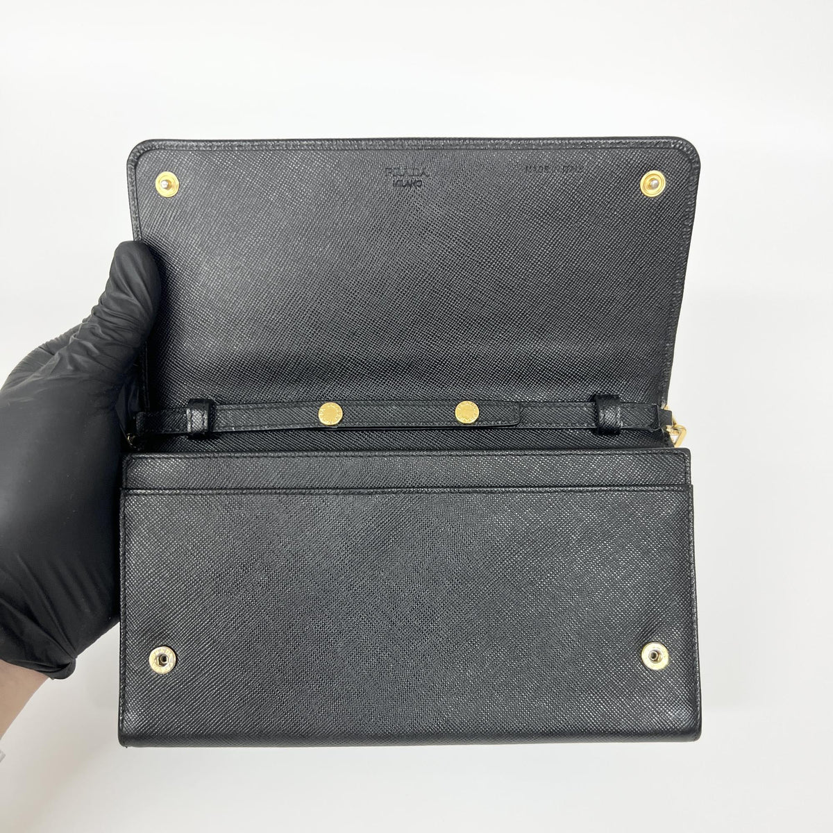 Prada Wallet on Chain Saffiano, Black, Leather, Shoulder Bag