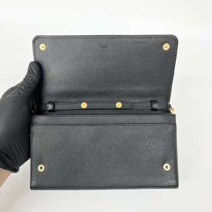 Prada Wallet on Chain Saffiano, Black, Leather, Shoulder Bag