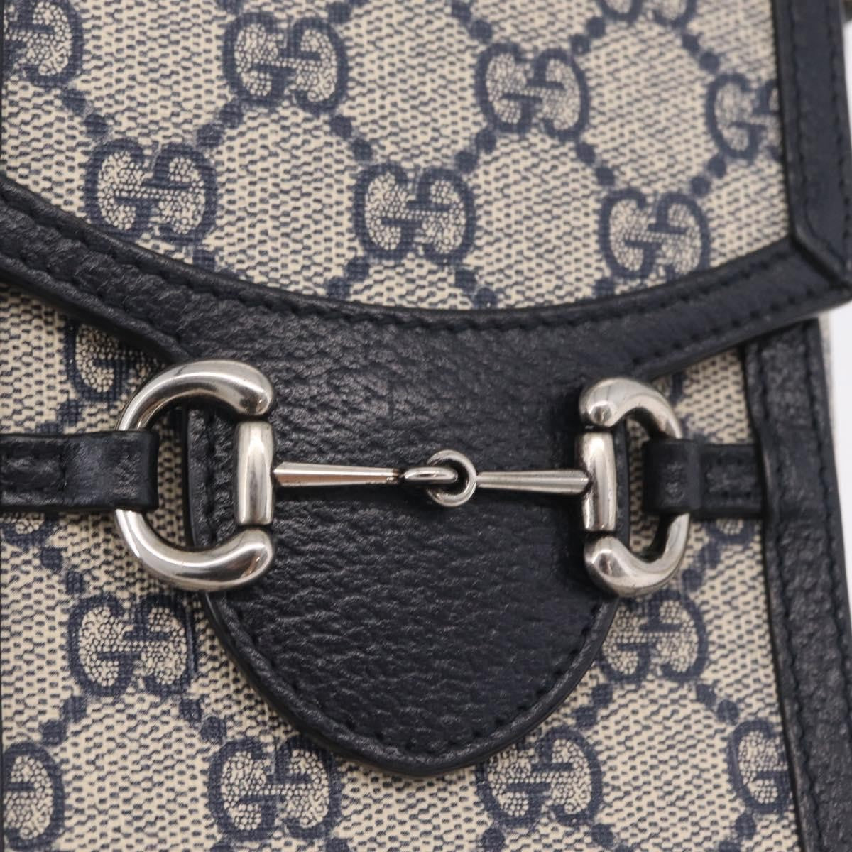 Gucci Horsebit 1955 GG Coated Canvas with Leather, Navy, Canvas, Crossbody Bag