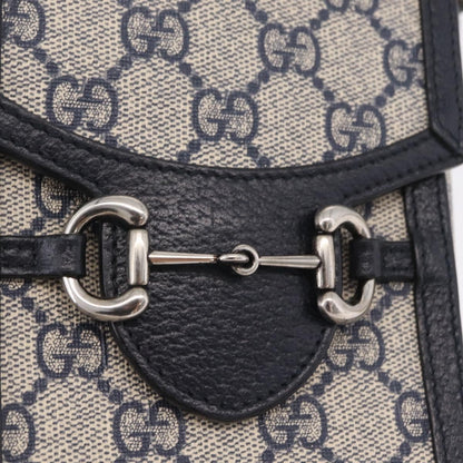 Gucci Horsebit 1955 GG Coated Canvas with Leather, Navy, Canvas, Crossbody Bag