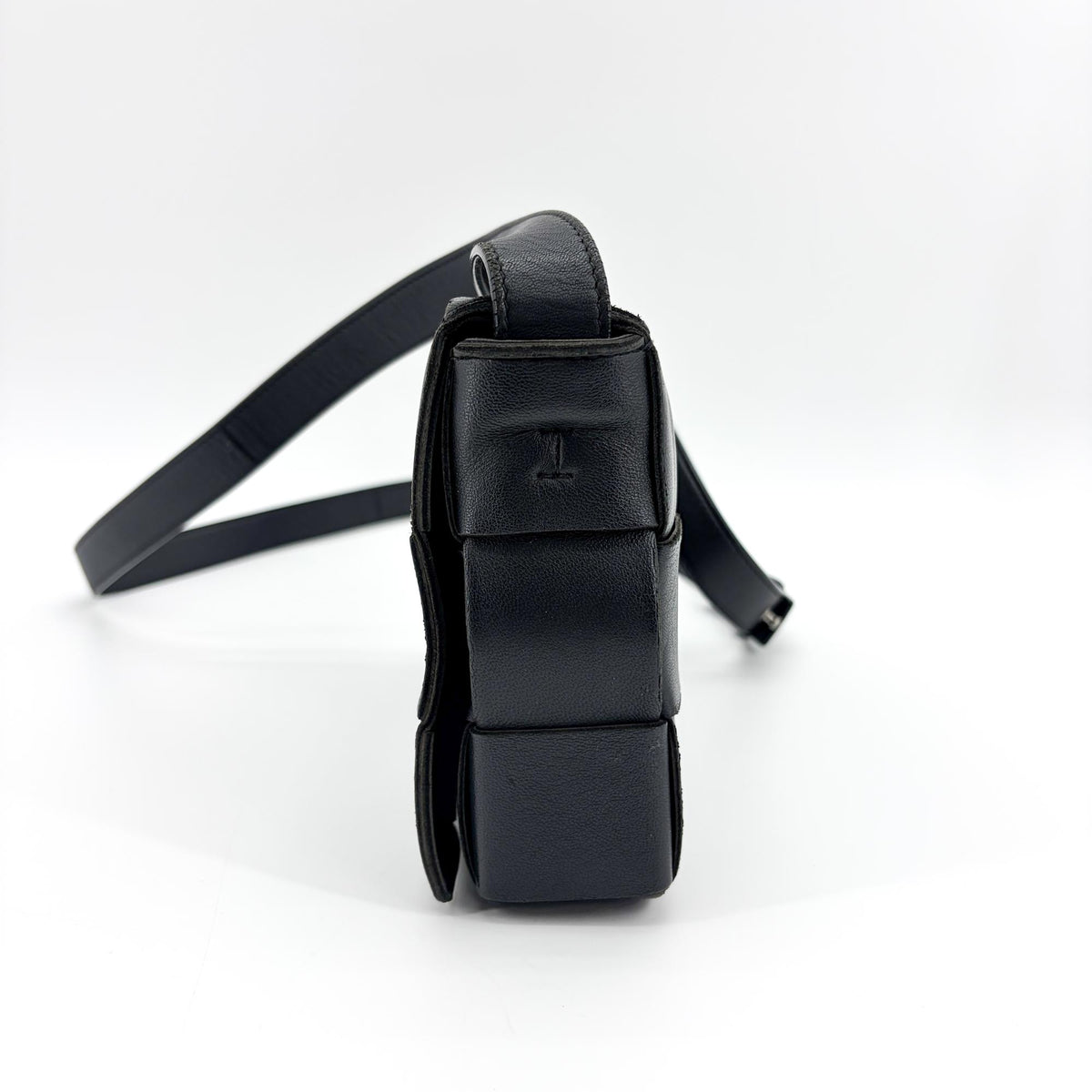 Bottega Veneta Cassette Maxi Intrecciato Patent, Black, Leather, Crossbody Bag