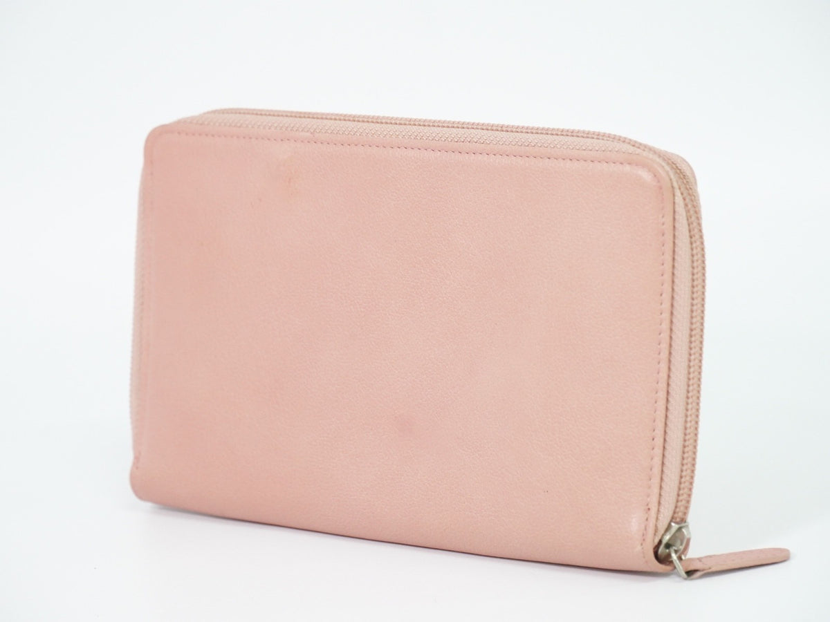 Chanel Camellia Zip Around Organizer Leather, Pink, Leather, Wallet