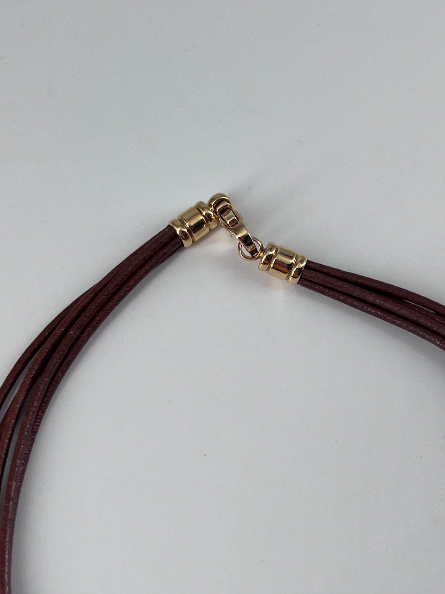 Bvlgari Tondo Clover Pendant Necklace Stainless Steel with 18K Yellow Gold and Cord, BROWN, YELLOW_GOLD, Necklace