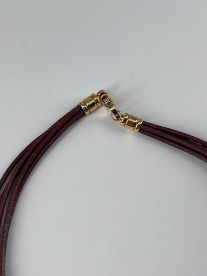 Bvlgari Tondo Clover Pendant Necklace Stainless Steel with 18K Yellow Gold and Cord, BROWN, YELLOW_GOLD, Necklace