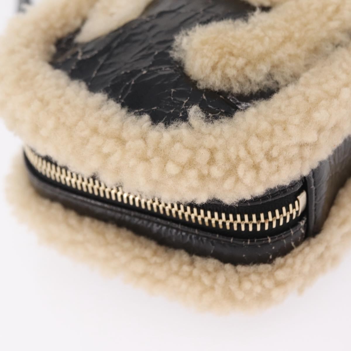 Chanel CC Mania Waist Shearling and Shiny Crumpled Sheepskin, Black, Textile, Handbag
