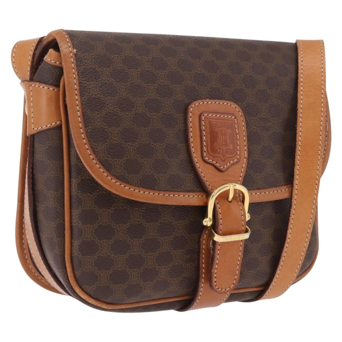 Celine Macadam Shoulder PVC Leather, Brown, Canvas, Crossbody Bag