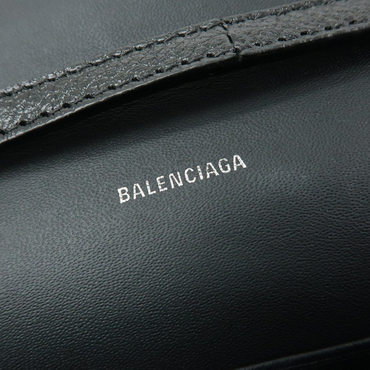 Balenciaga Logo Wallet with Strap Embossed Leather, Black, Leather, Crossbody Bag