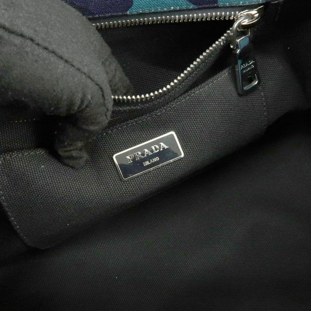 Prada Canapa Convertible Printed Canvas, Blue, Canvas, Tote Bag