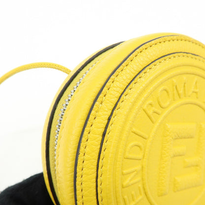 Fendi Vintage FF Round Embossed Leather, Yellow, Leather, Crossbody Bag