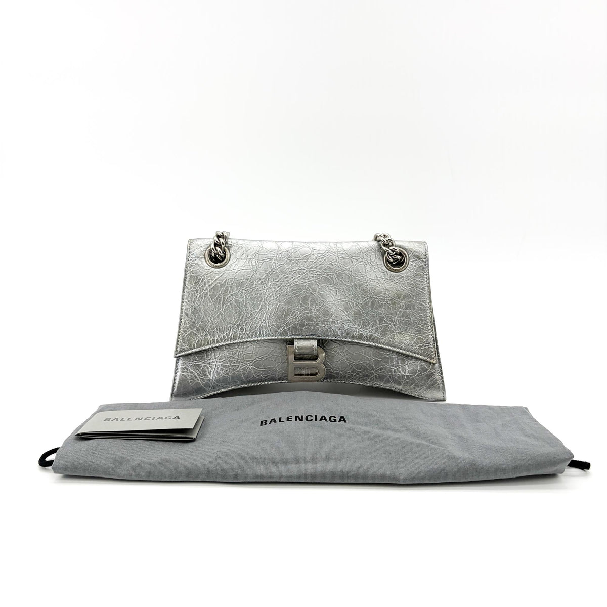 Balenciaga Crush Charm Chain Flap Leather, Silver, Leather, Handbag