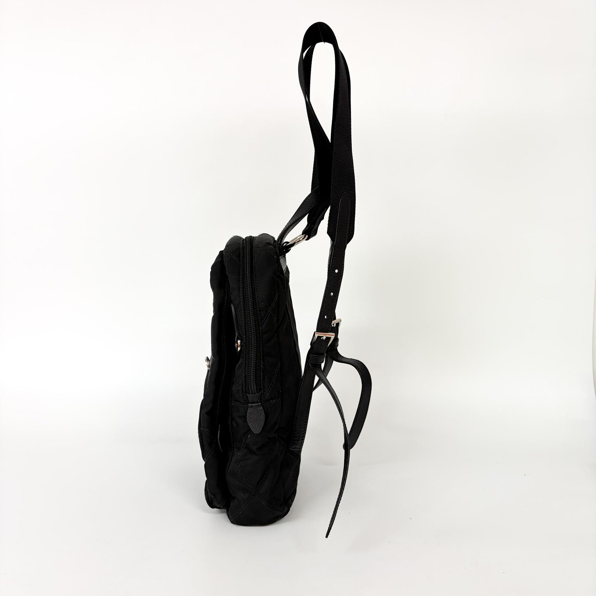 Prada Zip Sling Re-Nylon, Black, Nylon, Backpack