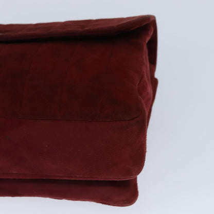 Chanel Chocolate Bar Flap Bag Quilted Satin, RED, SUEDE, Shoulder bag
