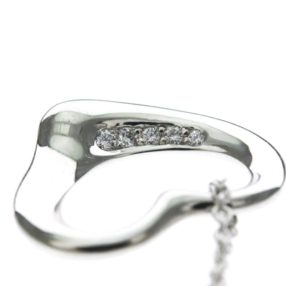 Tiffany & Co. Elsa Peretti Open Heart 5 Diamonds Pendant Platinum and Diamonds, Silver, Platinum, Necklace