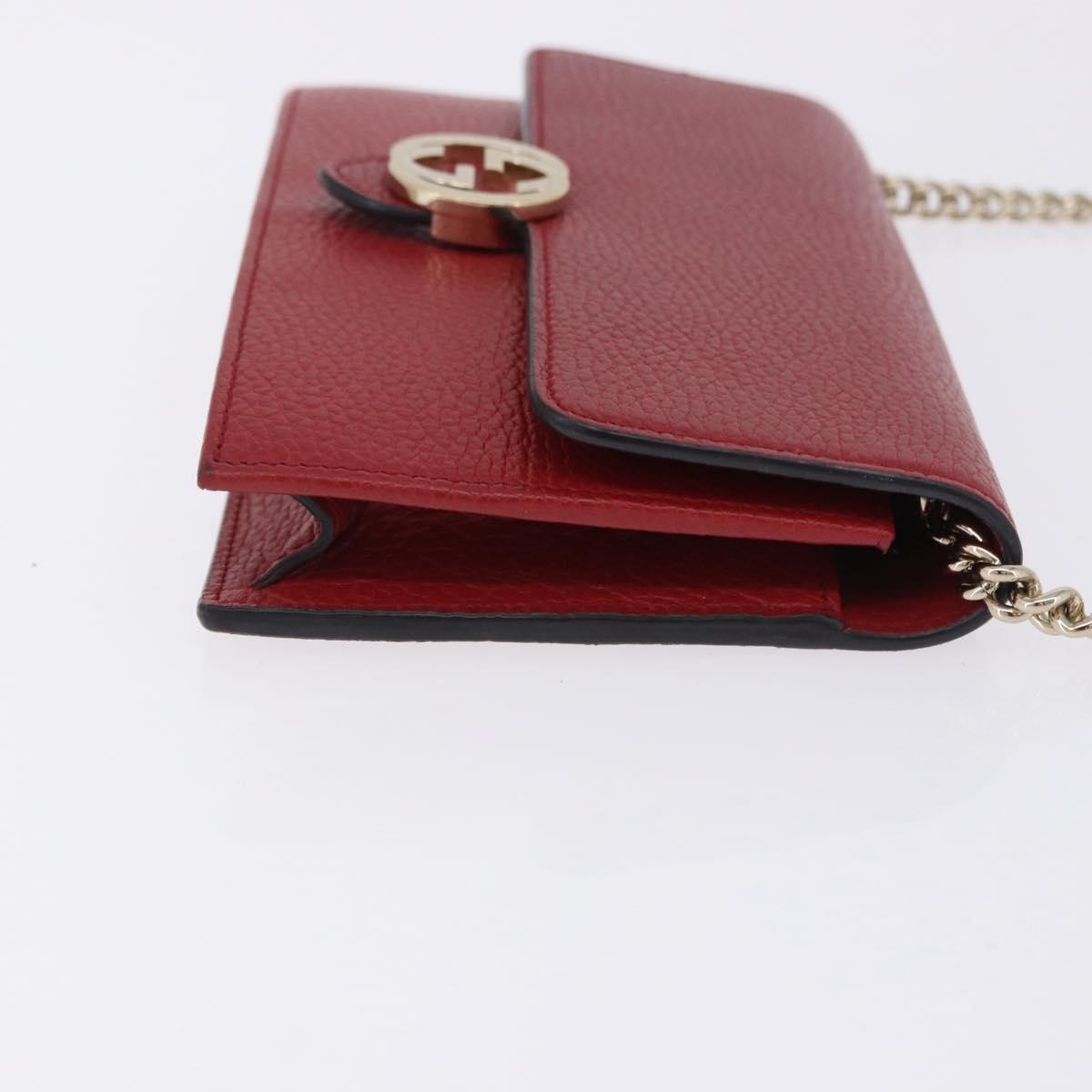 Gucci Interlocking Wallet on Chain Leather, Red, Leather, Shoulder Bag