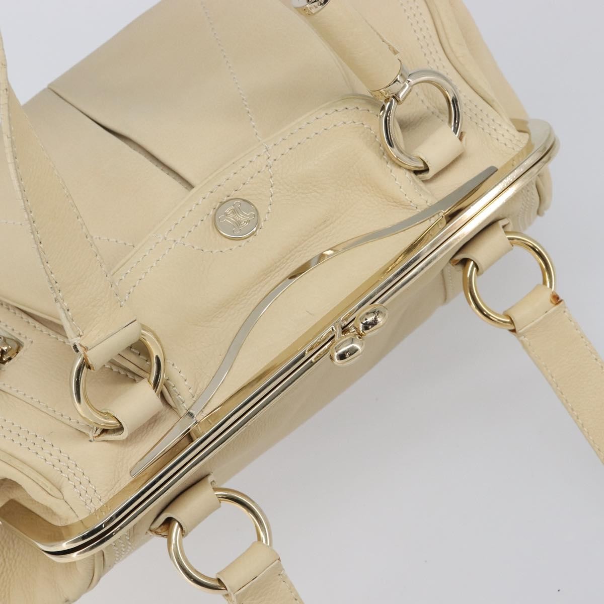 Celine Vintage Kisslock Frame Leather, Beige, Leather, Handbag