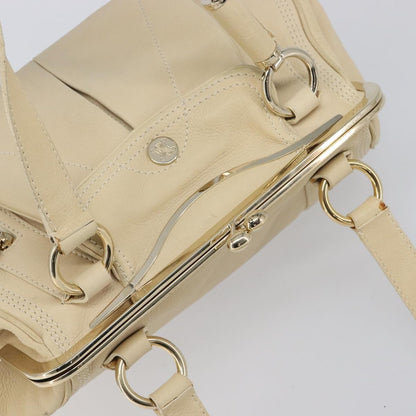 Celine Vintage Kisslock Frame Leather, Beige, Leather, Handbag