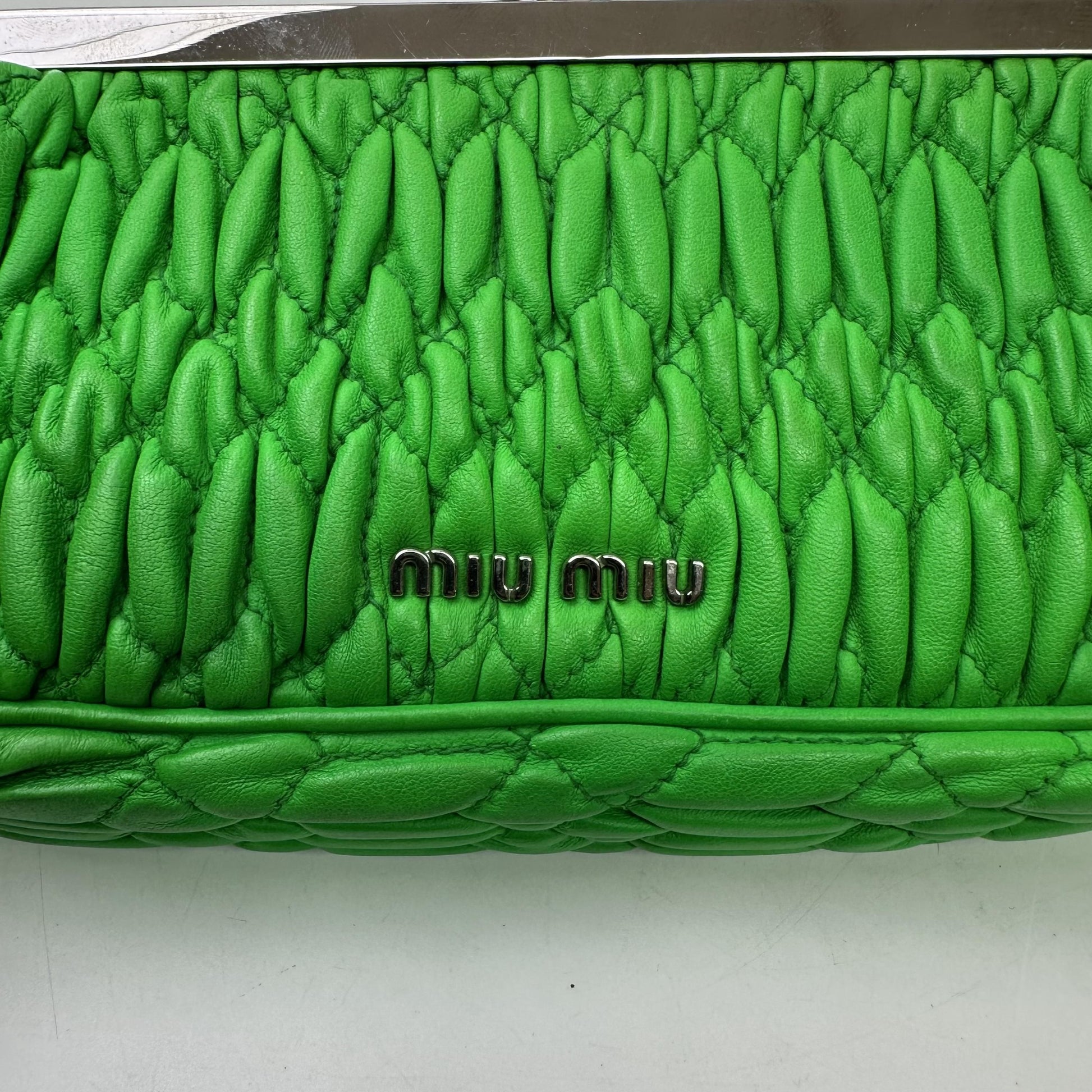 Miu Miu Frame Clutch Matelasse Lux Kiss Lock Clutch, Green, Leather, Clutch