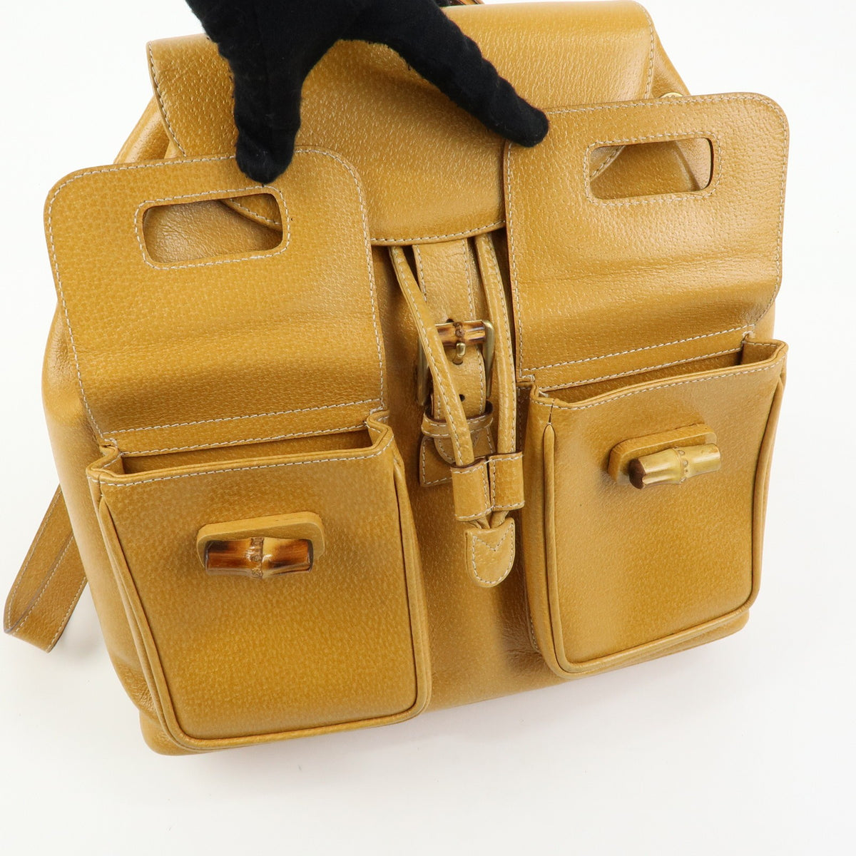 Gucci Vintage Bamboo Leather, Yellow, Leather, Backpack