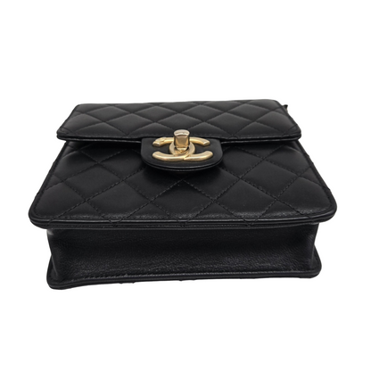Chanel Chic Pearls Flap Clutch with Chain Quilted Lambskin, Black, Leather, Crossbody Bag