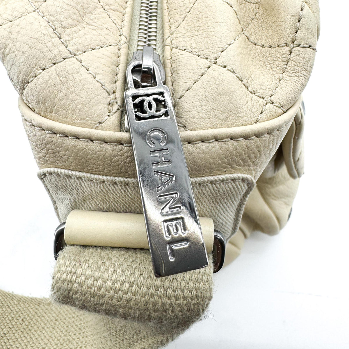 Chanel Sport Line Double Pocket Zip Messenger Leather, Beige, Leather, Crossbody Bag