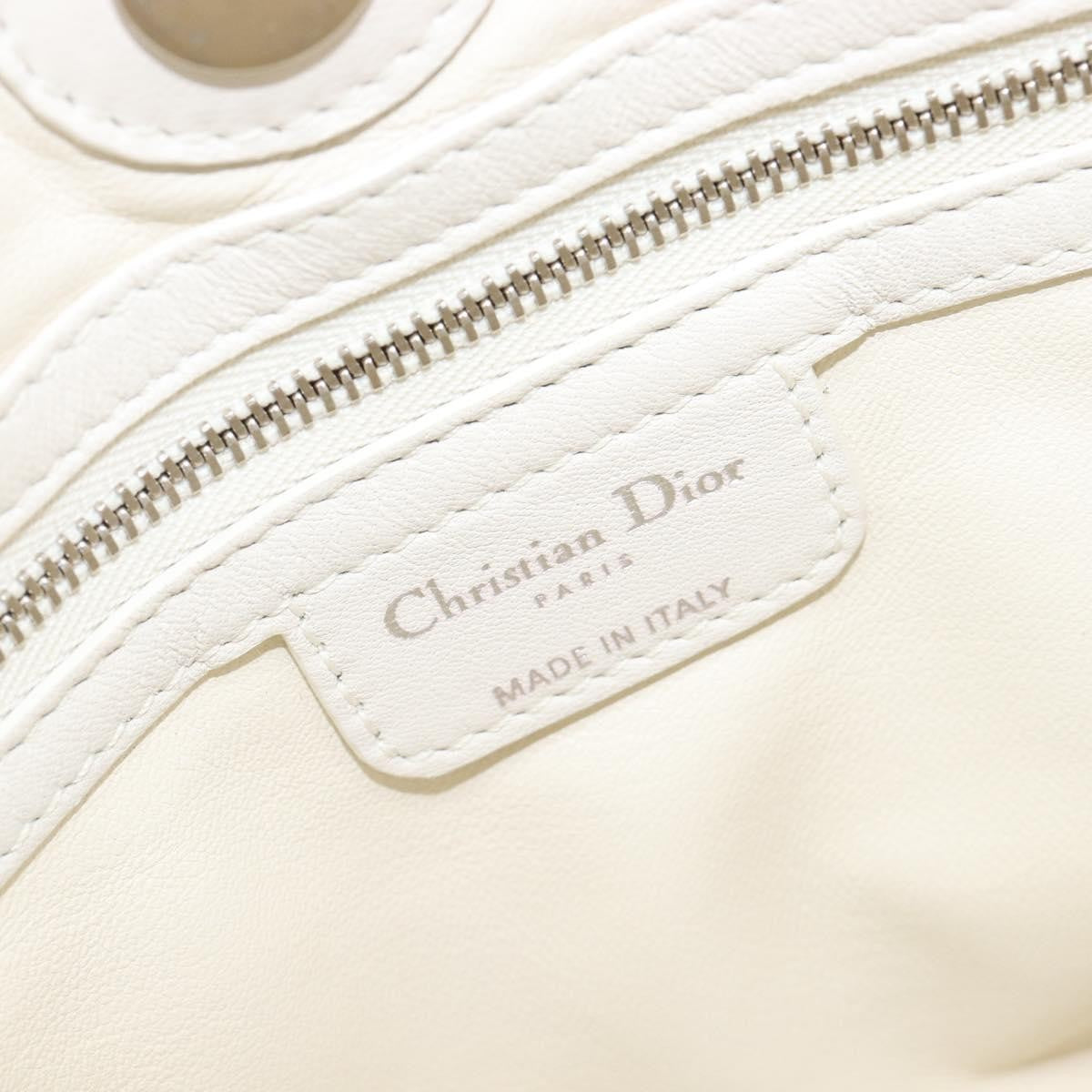 Christian Dior Lady Dior Cannage Quilt Lambskin, White, Leather, Handbag