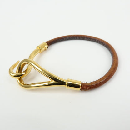 Hermes Jumbo Hook Braided Leather and Metal, Brown, Leather, Bracelet