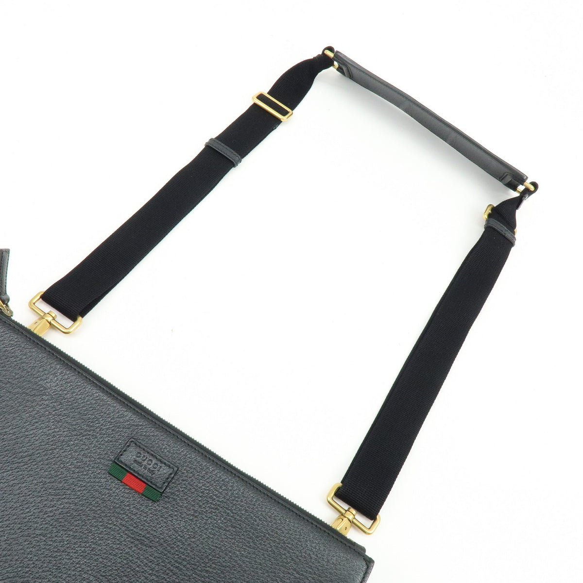 Gucci Web Strap Front Zip Messenger Leather, Black, Leather, Handbag