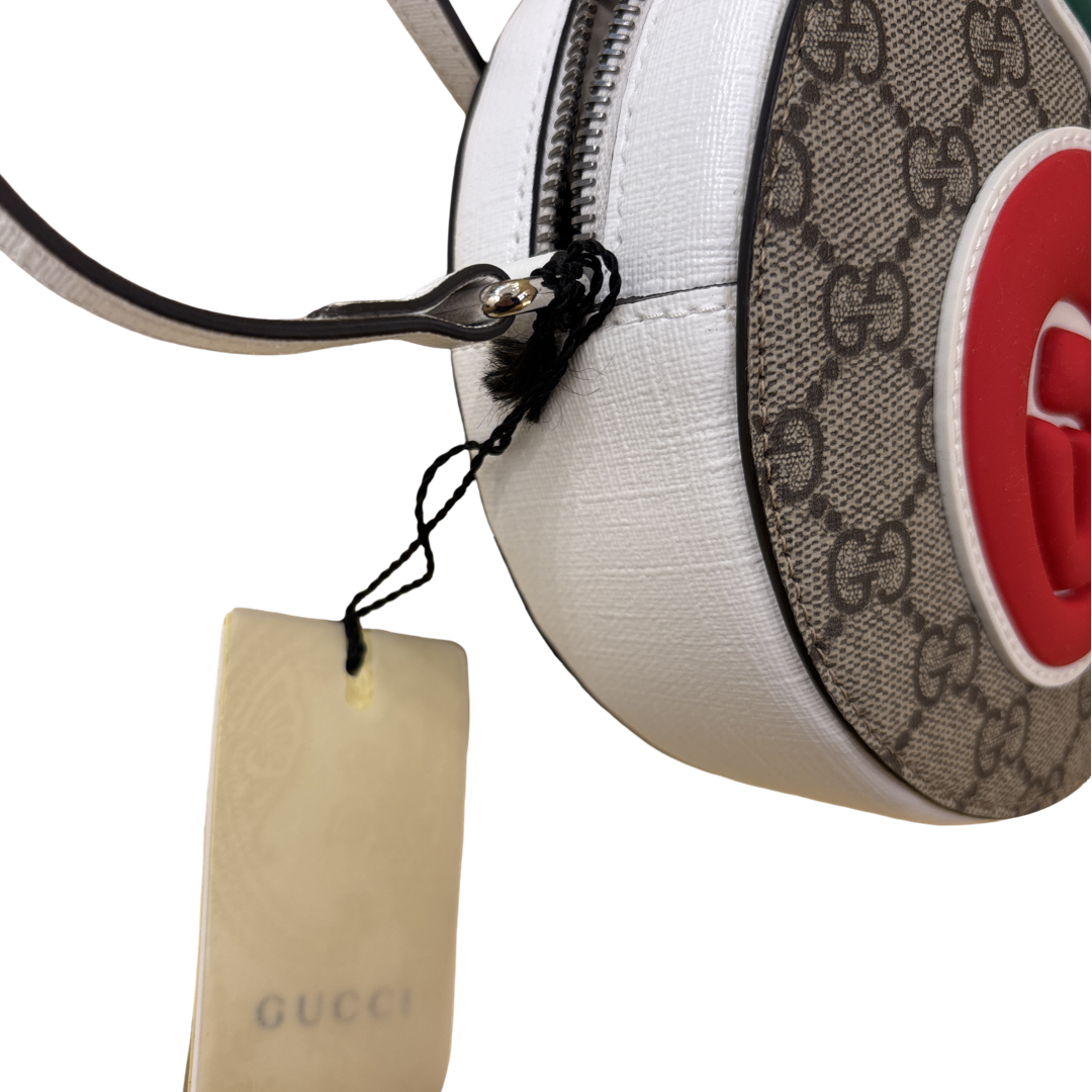 Gucci GG Supreme Belt GG Coated Canvas and Leather, White, Canvas, Crossbody Bag