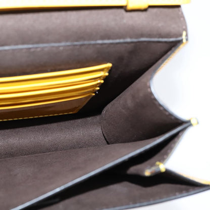 Fendi Curligraphy Shoulder Enamel Yellow Silver, Yellow, Patent Leather, Shoulder Bag