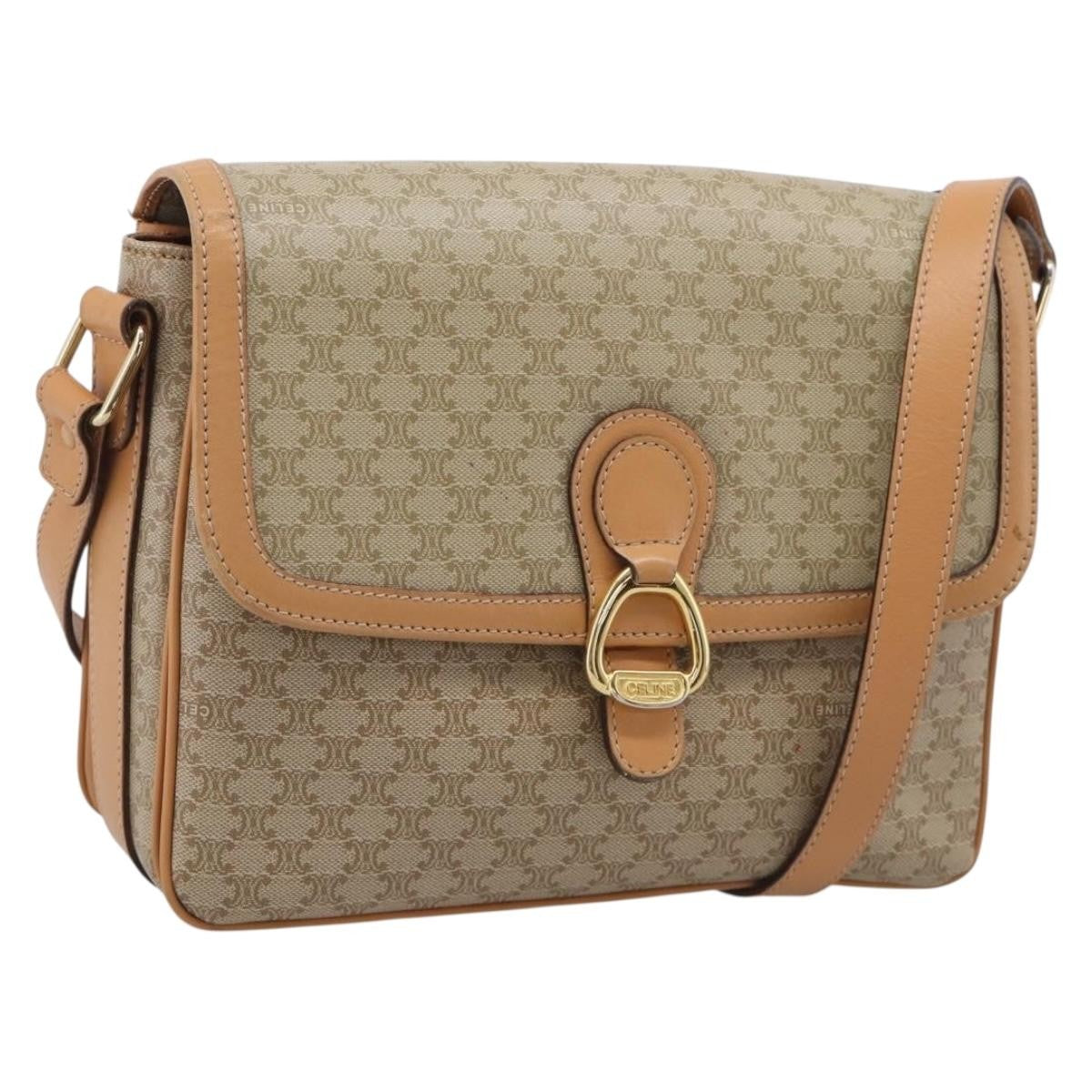 Celine Macadam Shoulder Canvas, Beige, Canvas, Crossbody Bag