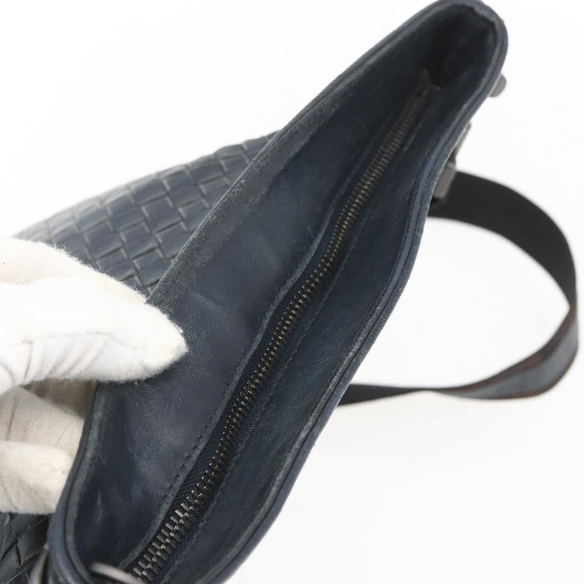 Bottega Veneta Flat Messenger Intrecciato Nappa, Navy, Leather, Crossbody Bag