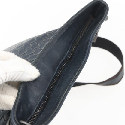 Bottega Veneta Flat Messenger Intrecciato Nappa, Navy, Leather, Crossbody Bag