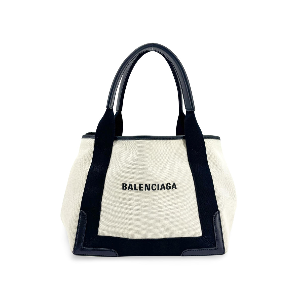 Balenciaga Navy Cabas Canvas with Leather, Black, Canvas, Tote Bag