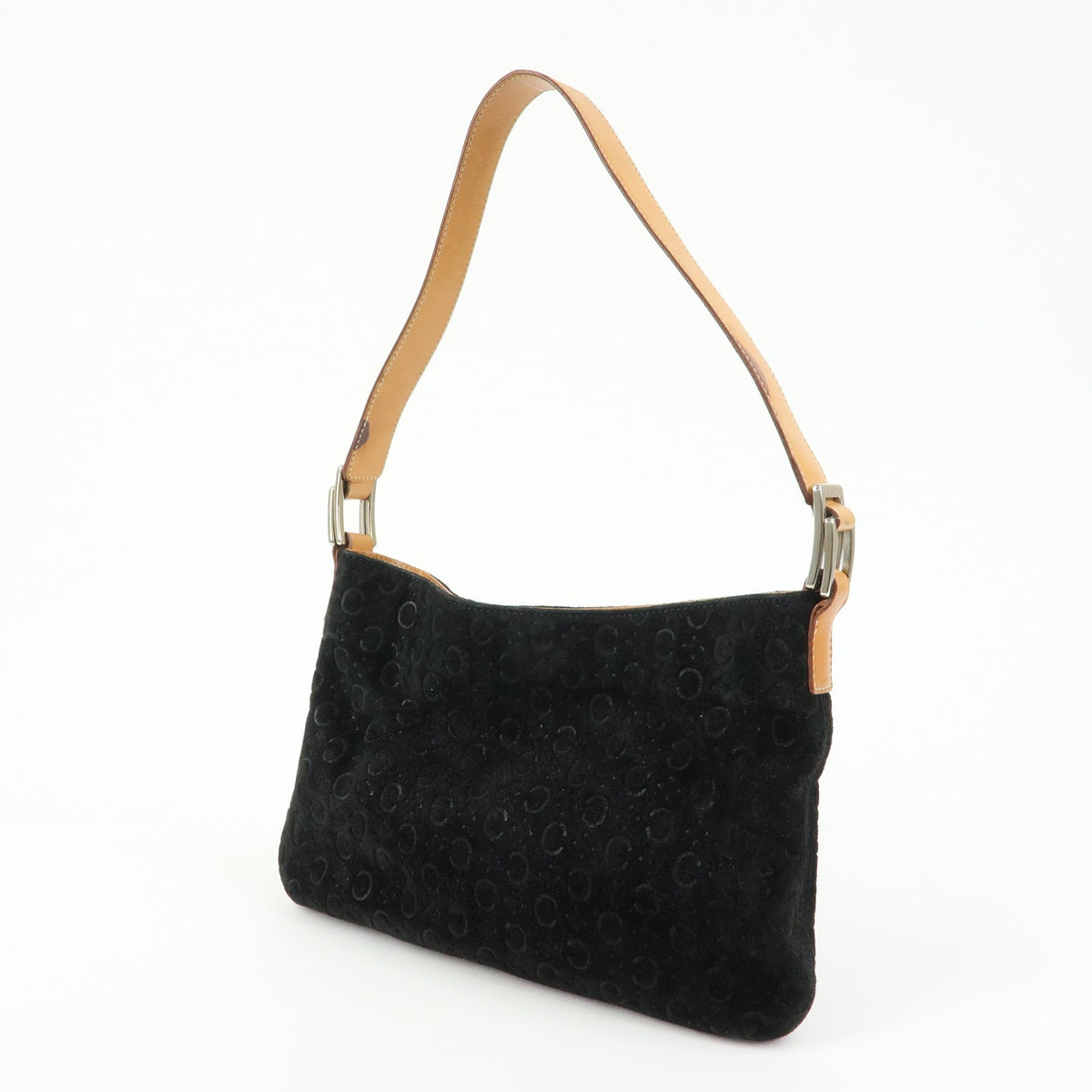 Celine C Macadam Shoulder Suede, Black, Suede, Handbag