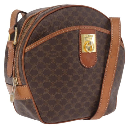 Celine Macadam Shoulder Leather, Brown, Canvas, Crossbody Bag