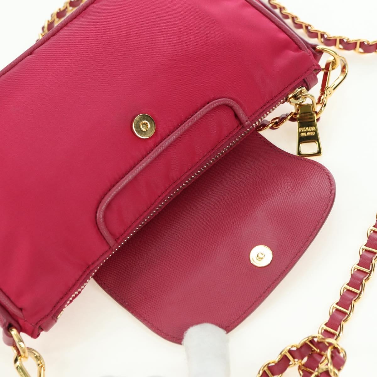 Prada Chain Tessuto and Saffiano Leather, Pink, Nylon, Shoulder Bag