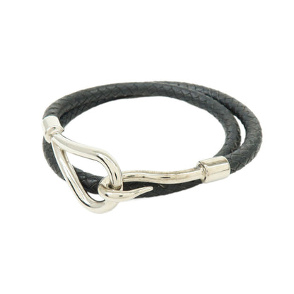 Hermes Jumbo Hook Double Tour Leather and Metal, Black, Leather, Bracelet