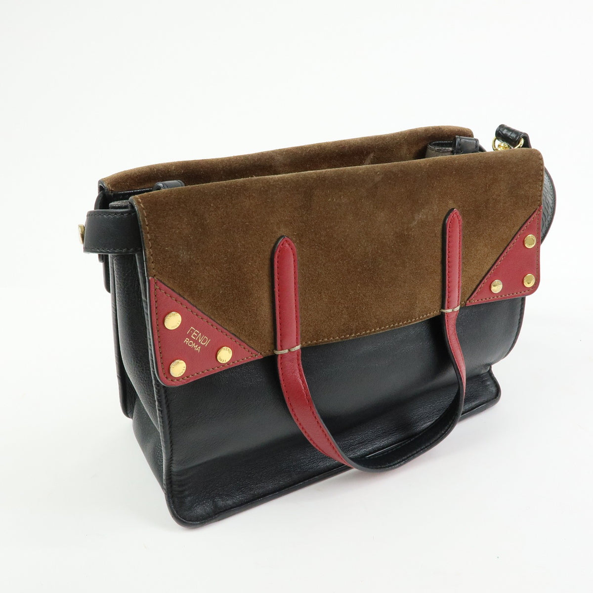 Fendi Flip Leather and Suede, Black, Leather, Tote Bag