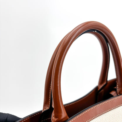 Celine Vertical Cabas Canvas with Leather, White, Canvas, Tote Bag