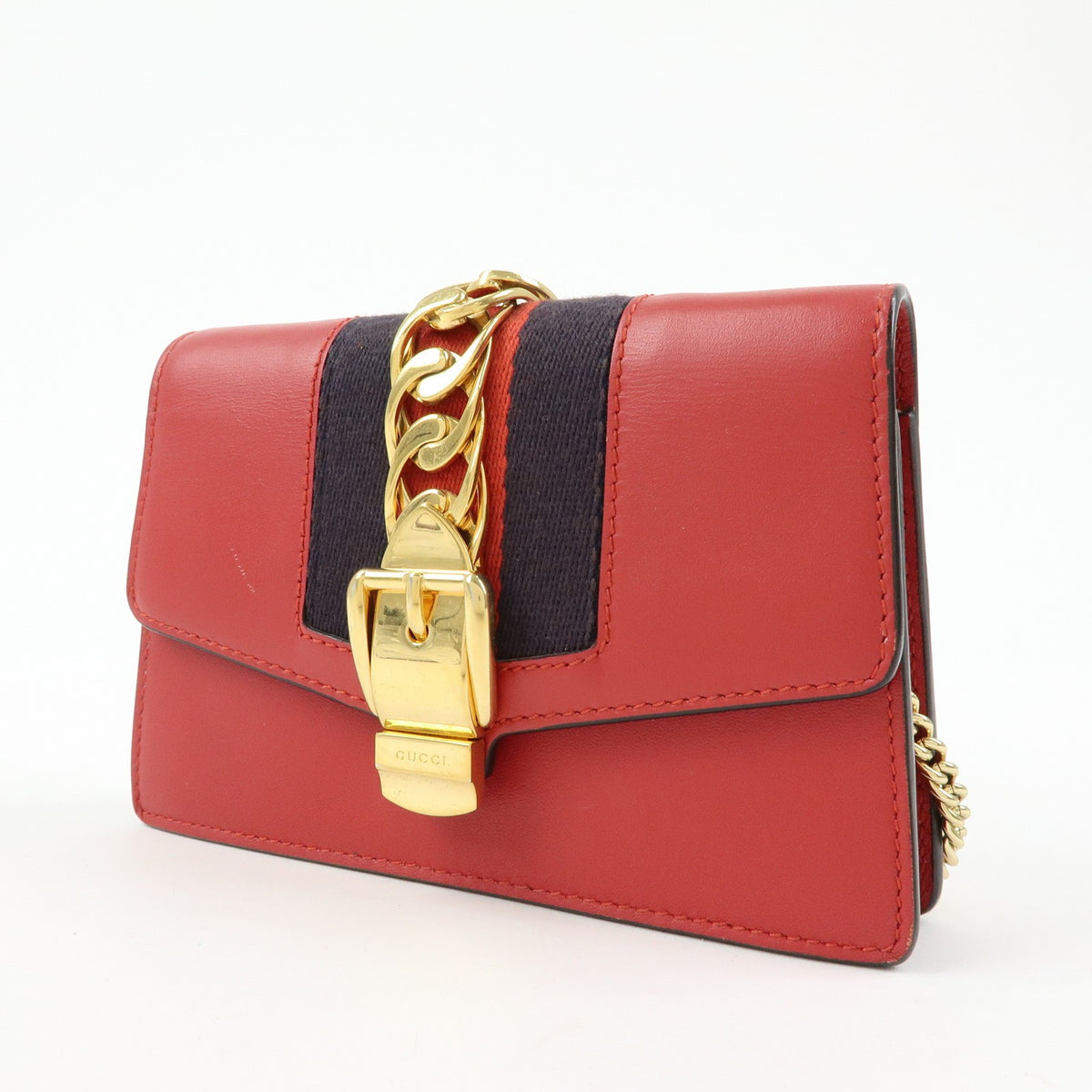 Gucci Sylvie Chain Leather, Red, Leather, Shoulder Bag