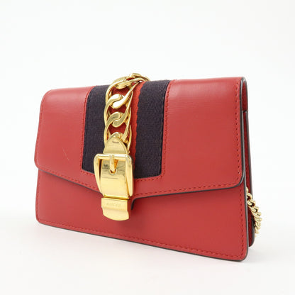 Gucci Sylvie Chain Leather, Red, Leather, Shoulder Bag