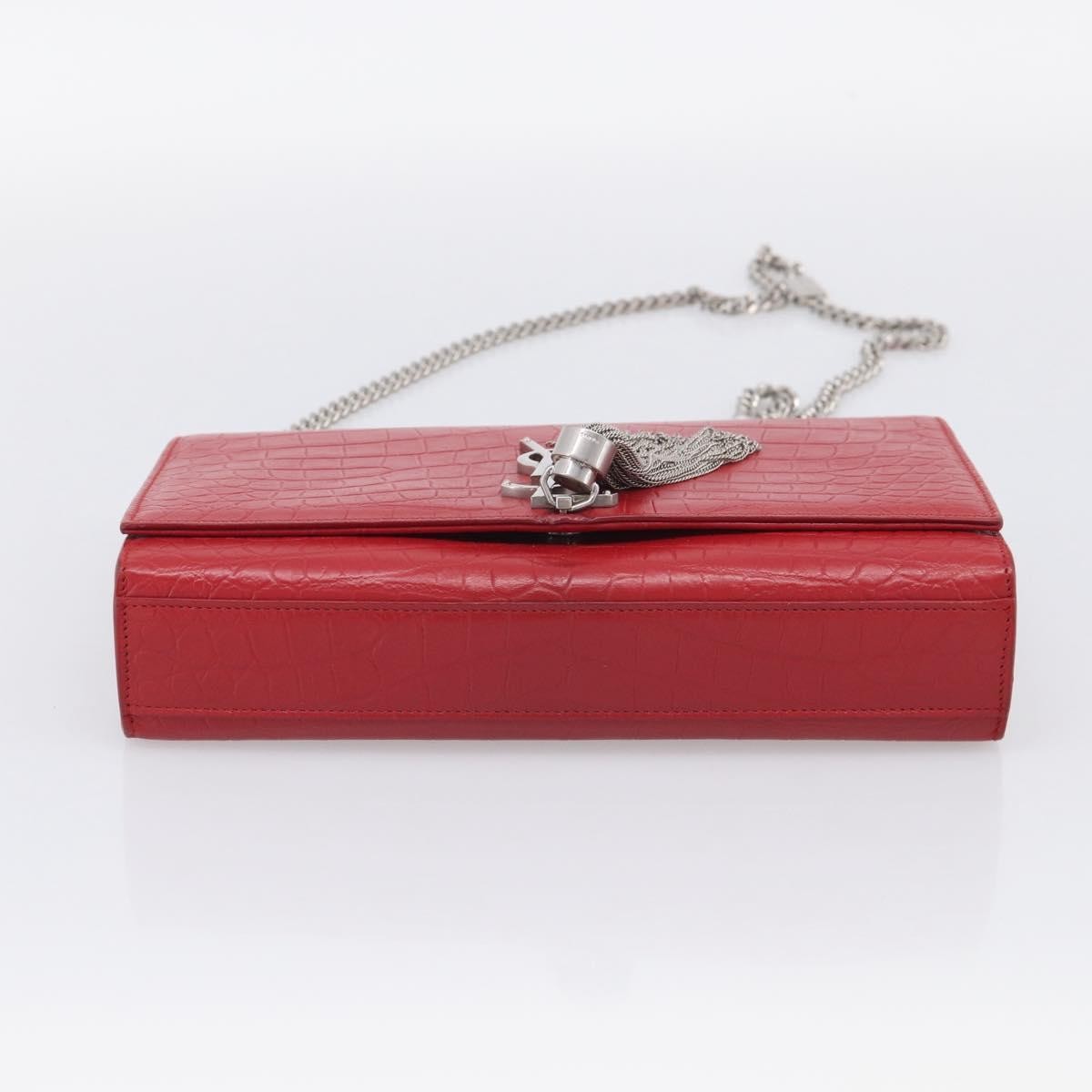 Saint Laurent Classic Monogram Crocodile Embossed Leather, Red, Leather, Crossbody Bag