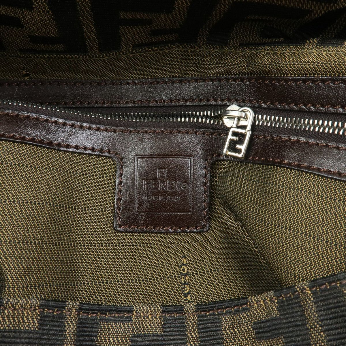 Fendi Zucchino Mamma Baguette Canvas, Brown, Canvas, Shoulder Bag