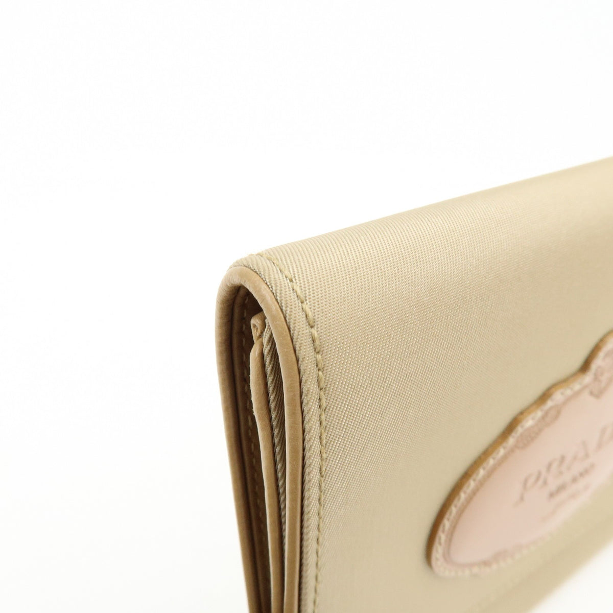 Prada Trifold Compact Saffiano Leather, Beige, Nylon, Wallet